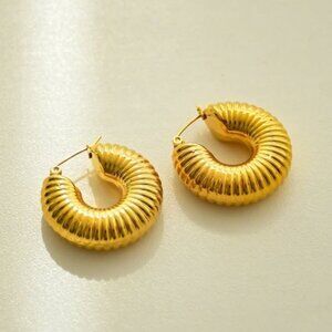 Radiant 18K Gold Stainless Steel Textured Hoop Earrings